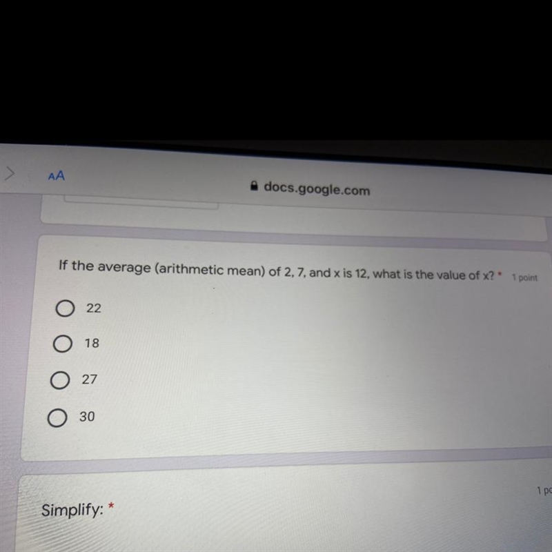 If the average (arithmetic mean) of 2, 7, and x is 12, what is the value of x?-example-1