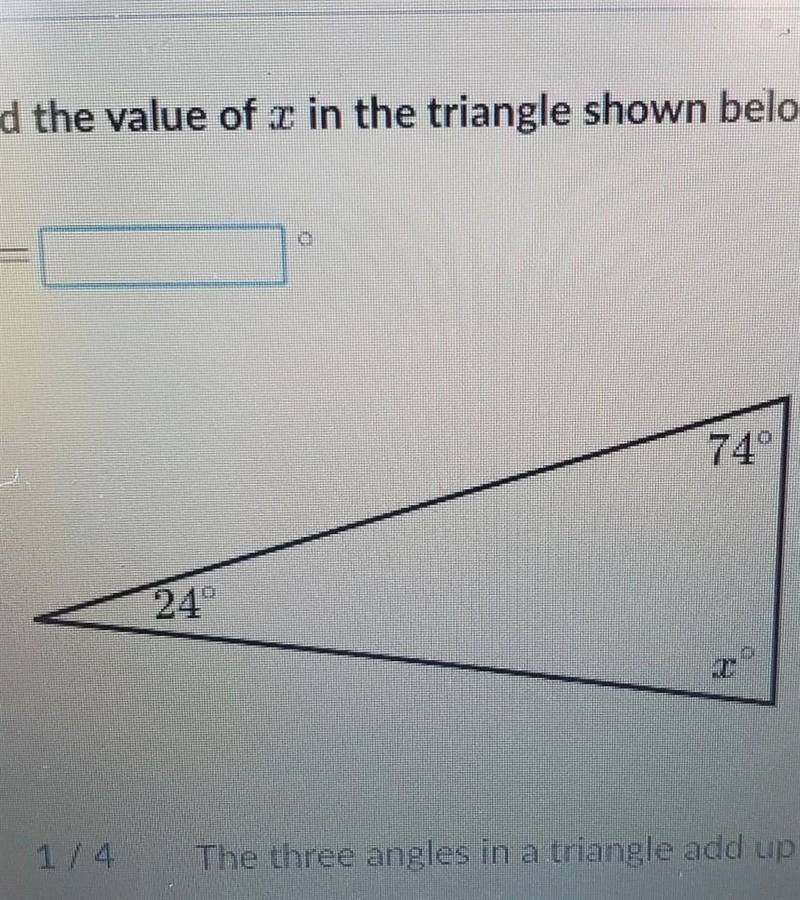 Find the value of u in the triangle shown below. 74° 24°​-example-1