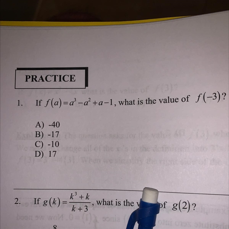 If f(a)=(a•a•a)-(a•a) + a-1 what is the value of f(-3)?-example-1