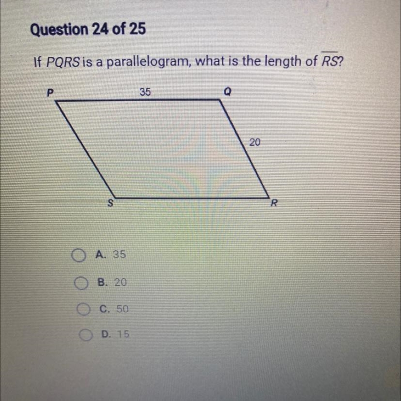 If PQRS is a parallelogram, what is the length of RS?-example-1