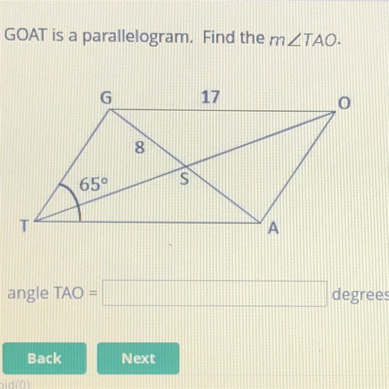 GOAT is a parallelogram. Find the m-example-1