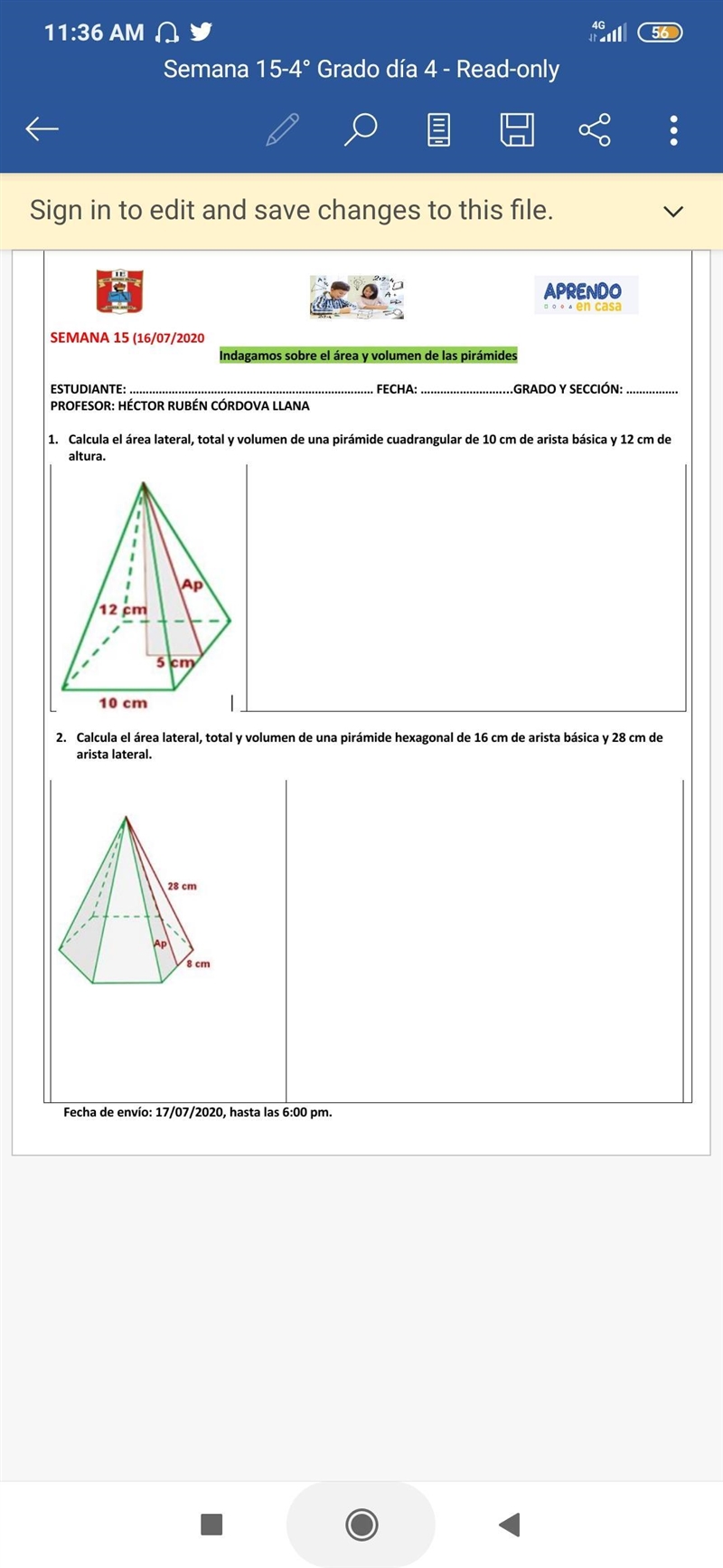 Calcula el area lateral,total y volumen de una piramide hexagonal de 16 cm de arista-example-1