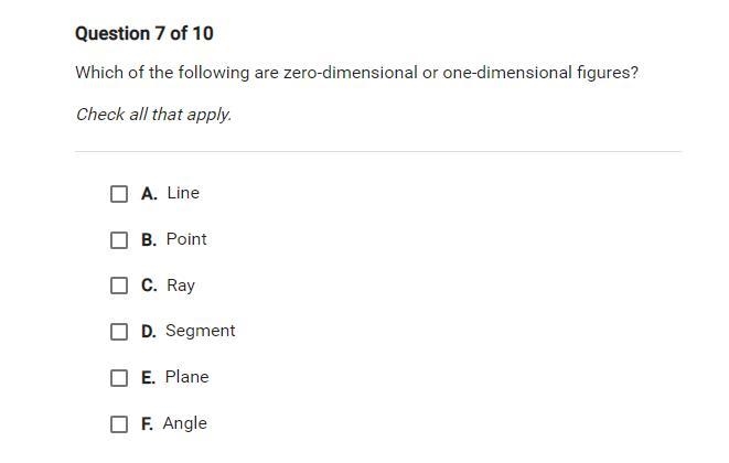 Which of the following are zero-dimensional or one-dimensional figures?-example-1