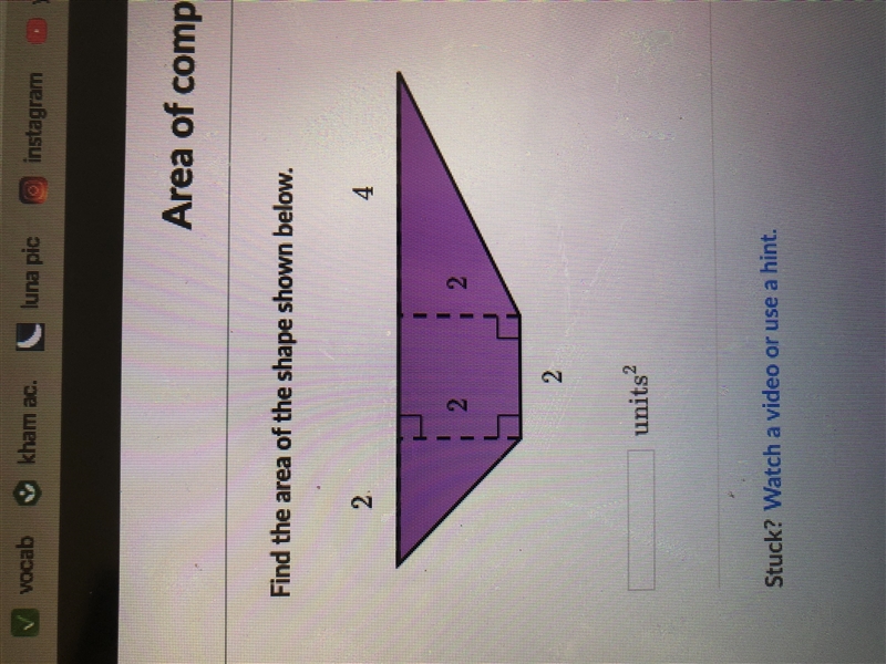 Find the area of the shape shown below.-example-1