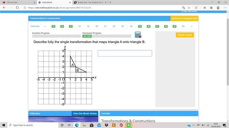 Describe fully the single transformation that maps traingle a to triangle b-example-1