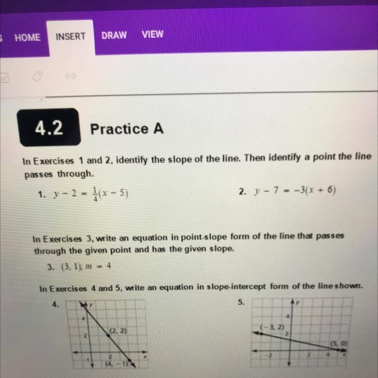 Identify the slope of the line. then identify a point the line passes through: 1. y-example-1