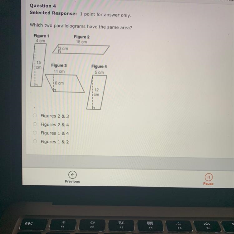 Help pls. Which two parallelograms have the same area?-example-1