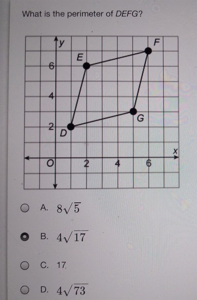 What is the perimeter of DEFG? A, B, C or D​-example-1