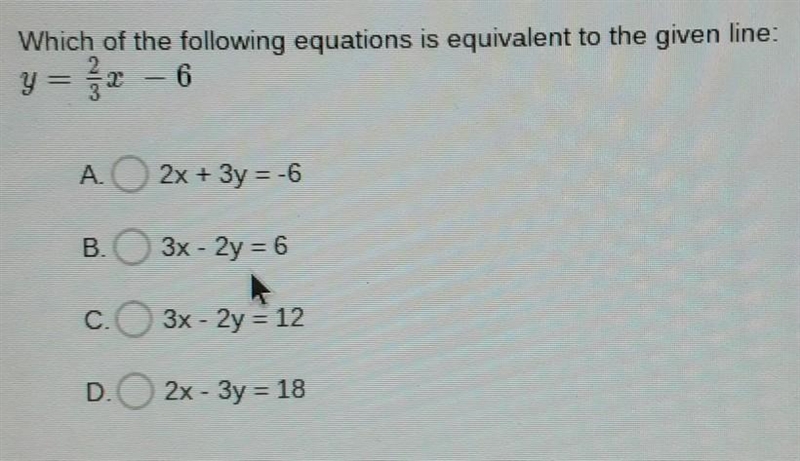 Plzzzz help quickly Which of the following equations is equivalent to the given line-example-1