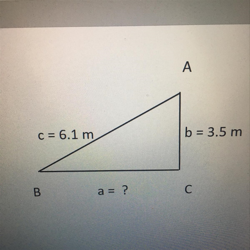 Find the unknown length of the following right triangle. A. Square root 12.25 meters-example-1