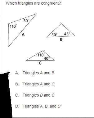 Plz, help me plz!!!!!! Which triangles are congruent? Image below-example-1