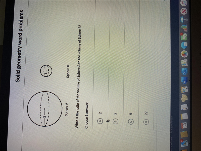 What is the ratio of the volume of sphere a to volume of sphere b?-example-1