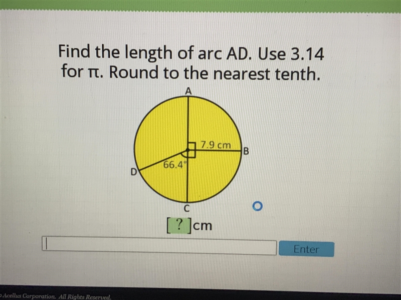 Plzzz helpp find the length of arc AD. use 3.14 for pi. round to the nearest tenth-example-1