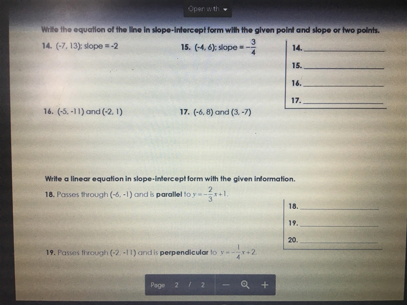 Quiz 3-3 Parallel and Perpendicular Lines on the Coordinate Plane (Gina Wilson All-example-1