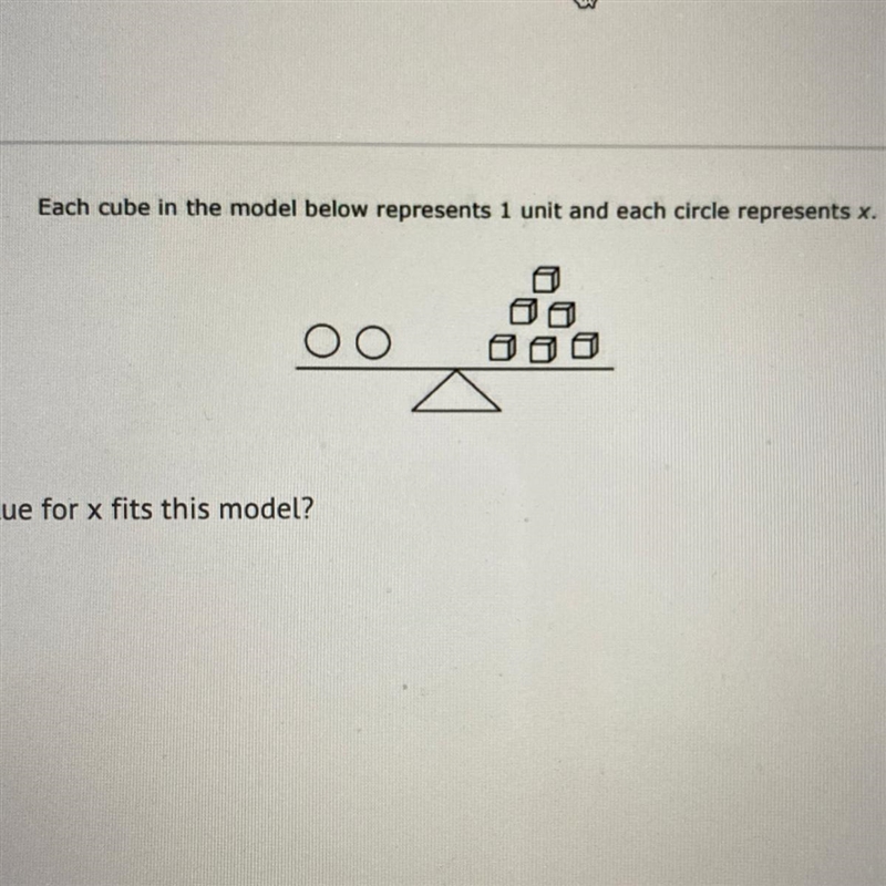 Which equation below and value for x fits this model? A) 2x = 30, x = 15 B) 2x = 6, x-example-1