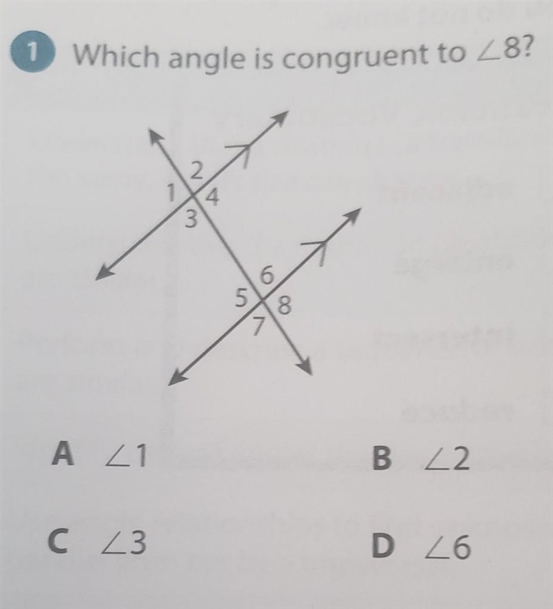 Which angle is congruent to angle 8?​-example-1