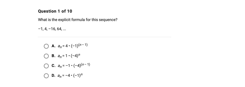 What is the explicit formula for this sequence -1,4,-16,64-example-1