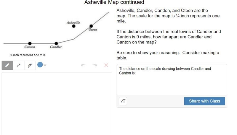 If the distance between the real towns of Candler and Canton is 9 miles, how far apart-example-1