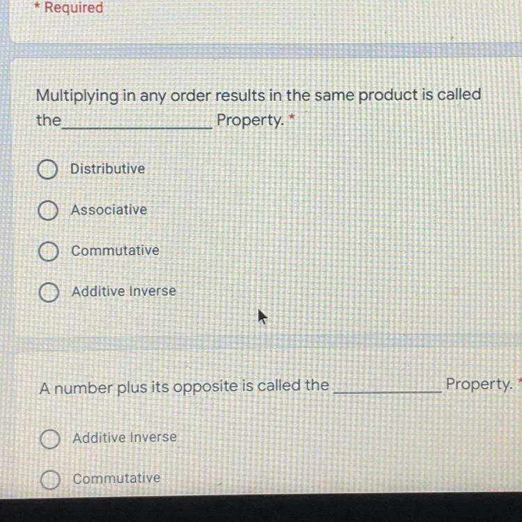 Multiplying in any order results in the same product is called the Property. * Distributive-example-1