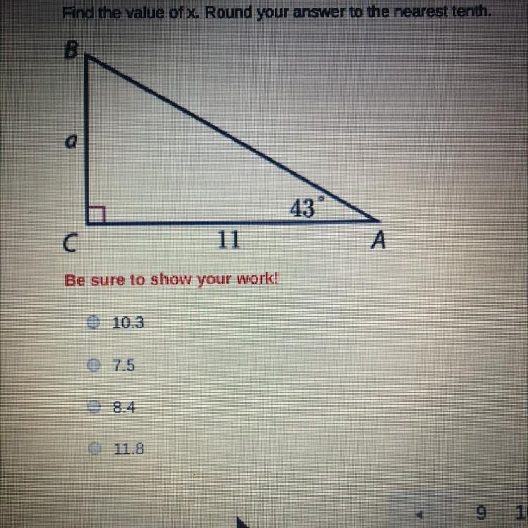 Help pleaseeeeeeeeee find the value of x. Round your answer to the nearest tenth-example-1