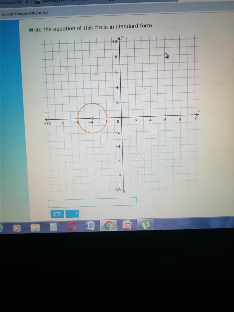 Write the equation of this circle in standard form. please give answer?-example-1