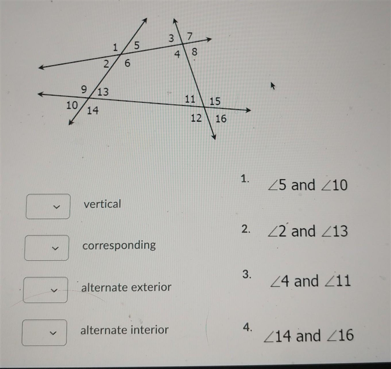 Match the given angle pair to their relationship using the figure beloe​-example-1