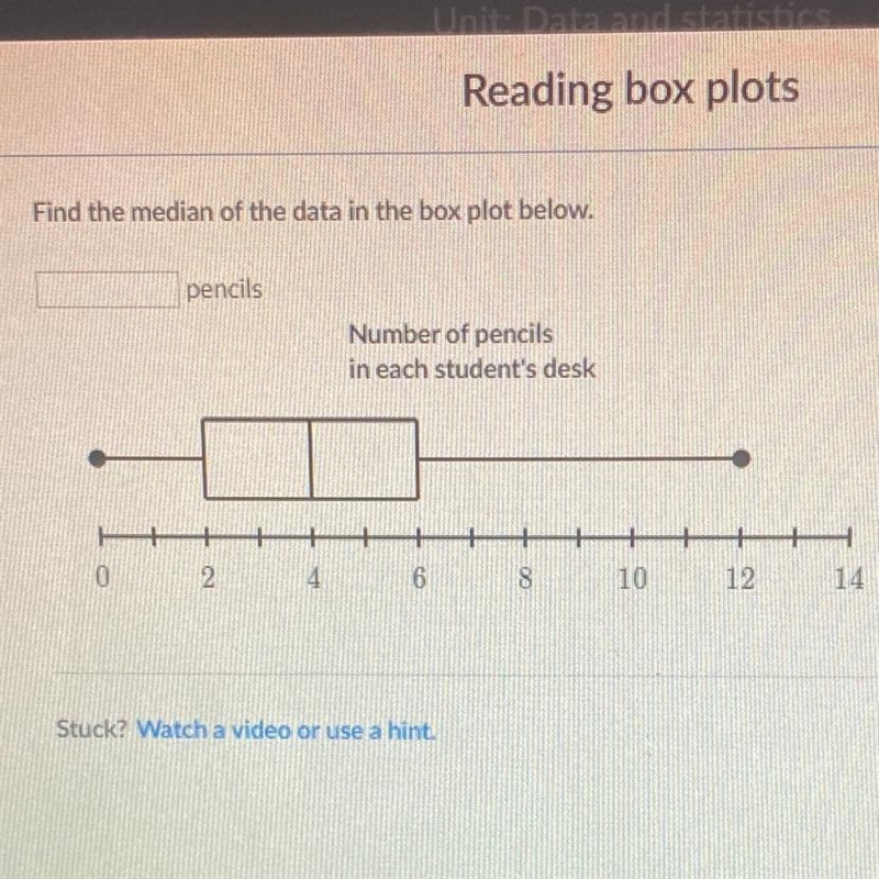 Find the median of the data in the box plot below-example-1