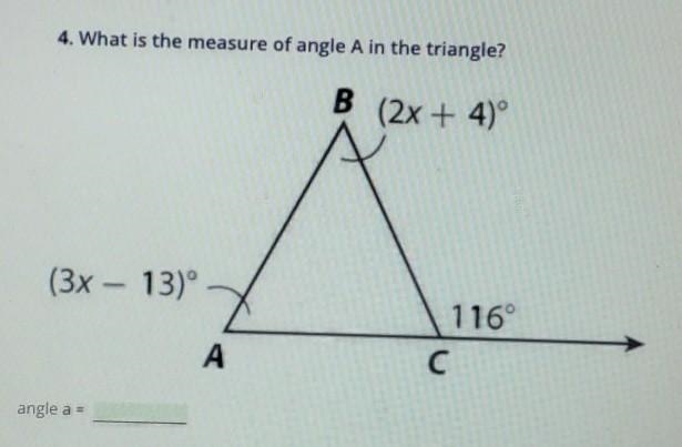 What is the measure of angle A in the triangle ​-example-1