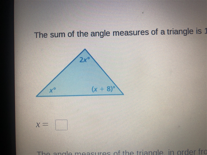 What does x equal and what are the angle measures?? help Asap-example-1