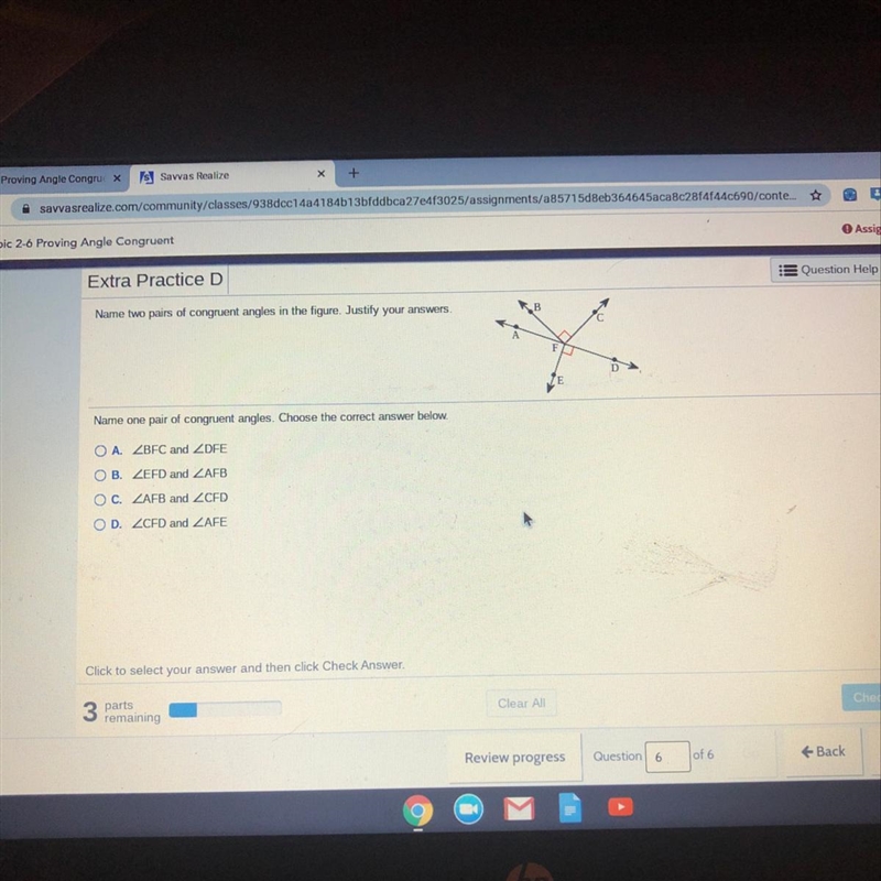 Name two pairs of congruent angles in the figure. Justify your answers-example-1