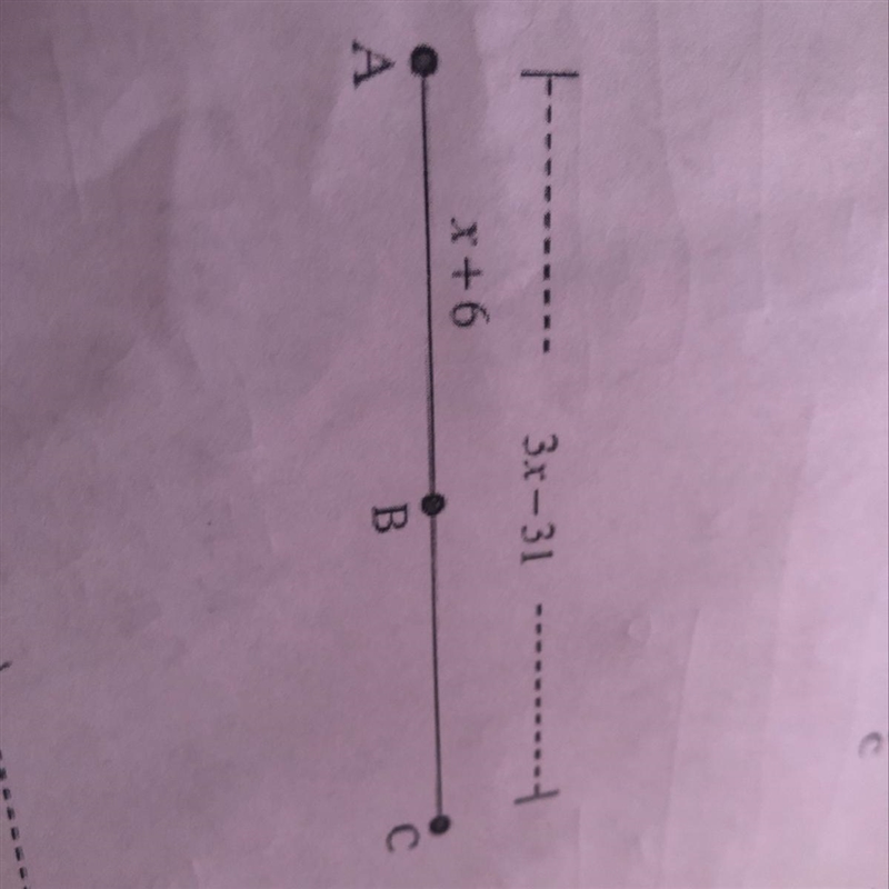 If B is the midpoint of AC, solve for x, and find the lengths of AB, BC, and AC. Please-example-1