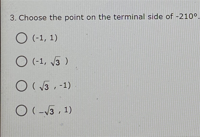 Choose the point on the terminal side of -210°.-example-1