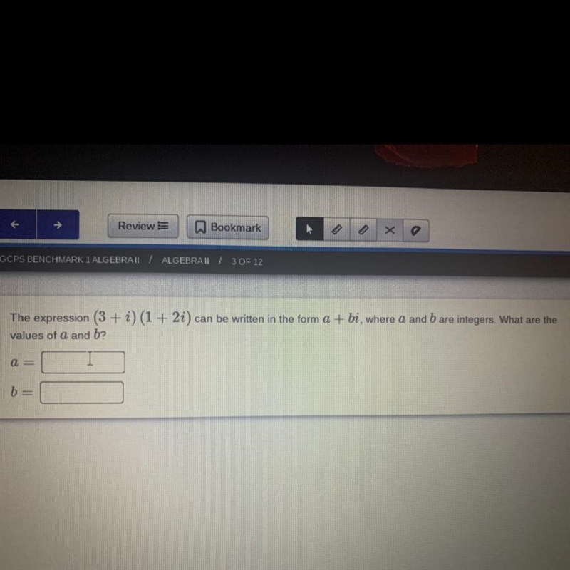 The expression (3+i)(1+2i) can be written Jim the form a +bi, where a and b are integers-example-1