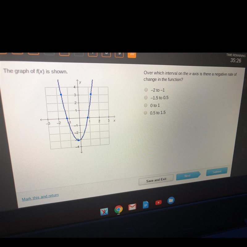 Over which interval on the axis is there a negative rate of change in the function-example-1