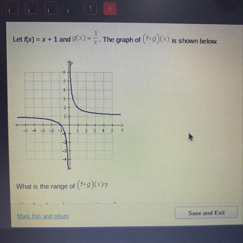 Left f(x)=x+1 and g(x)=1/x the graph of (f•g) (x) is shown below-example-1