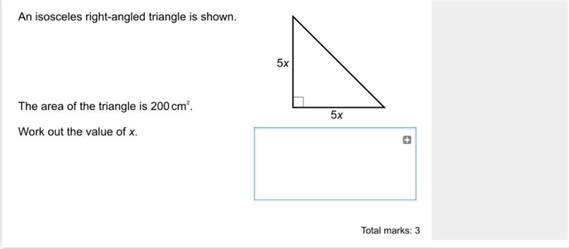 An iscosceles right angled triangle is shown-example-1