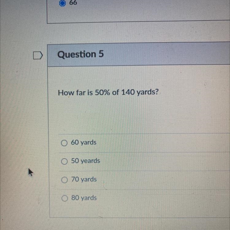 How fair is 50% of 140 yards? 60yards 50yards 70yards 80yards-example-1