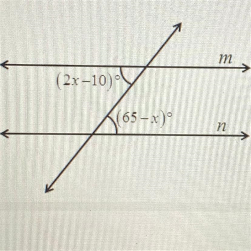 1.what is the value of X 2. What is the value of the angle represented by(2x-10)?-example-1