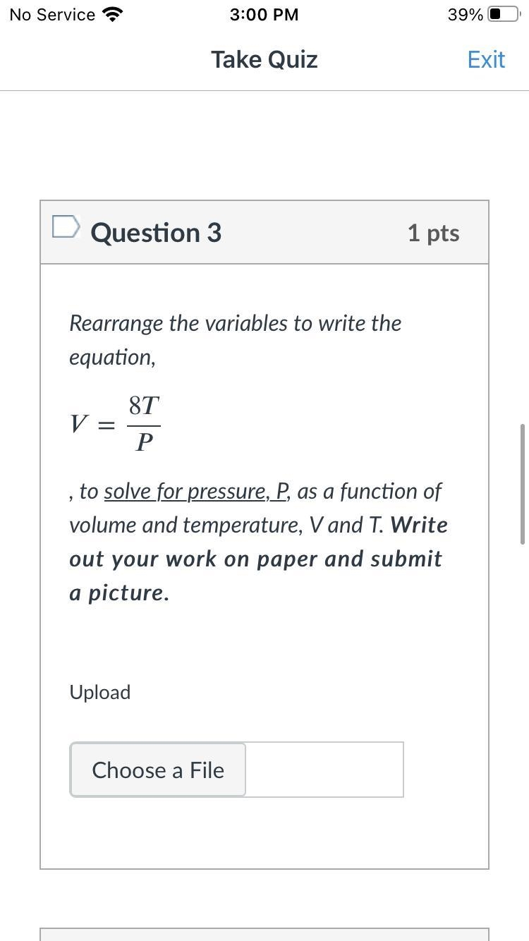 I need to rearrange the variables to solve for pressure, P, as a function of volume-example-1