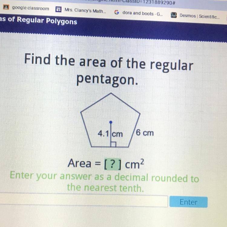 Find the area of the regular pentagon. 4.1 cm 6 cm-example-1