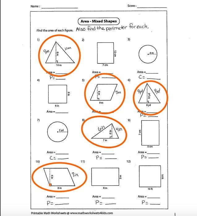 I need help understanding the process of each formula. Each formula for each shape-example-1