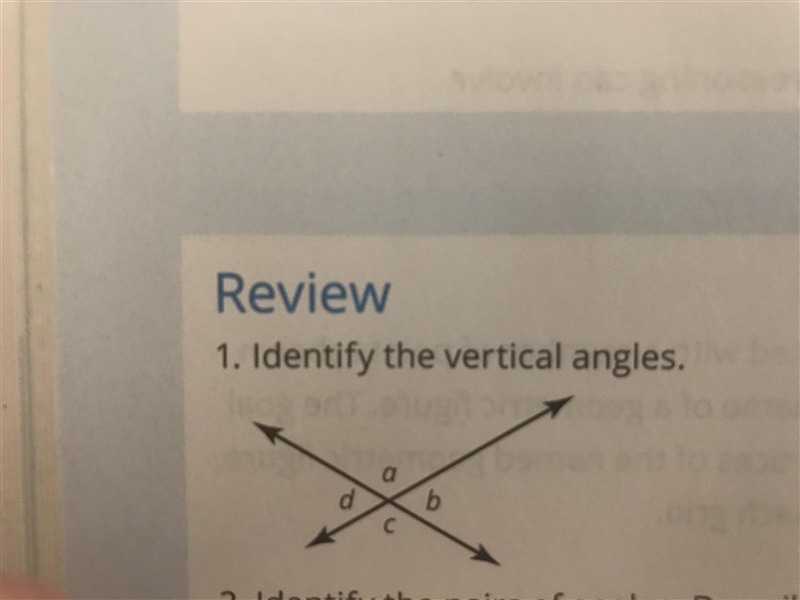 Identify the vertical angles-example-1