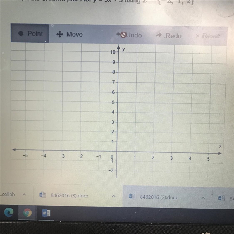 PLEASE HELP Graph the ordered pairs for y = 3x + 3 using r = {-2, 1, 2}.-example-1