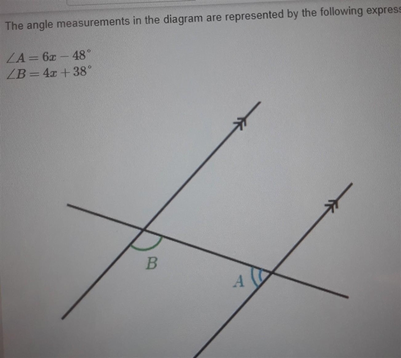 Solve for x and find de mesures of Angule B ​-example-1