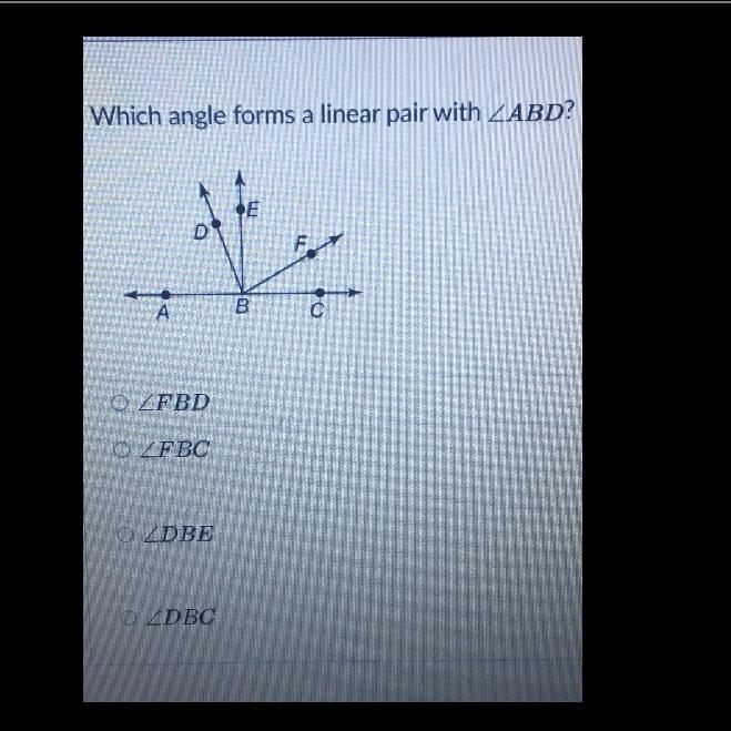 Which angle forms a linear pair with ∠ABD-example-1