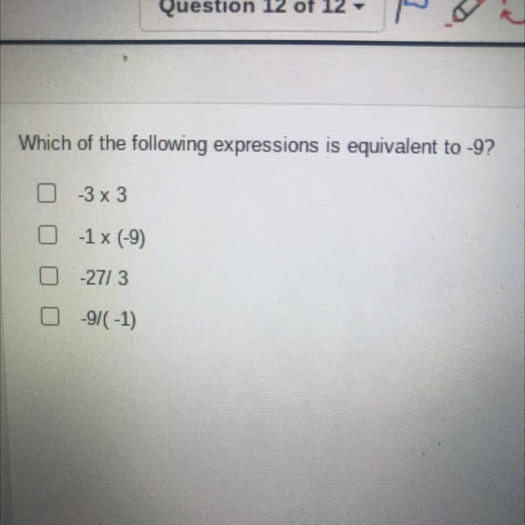 Which of the following expressions is equivalent to -9?-example-1