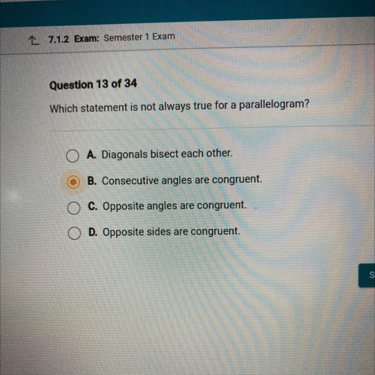 Which statement is not always true for a parallelogram?-example-1