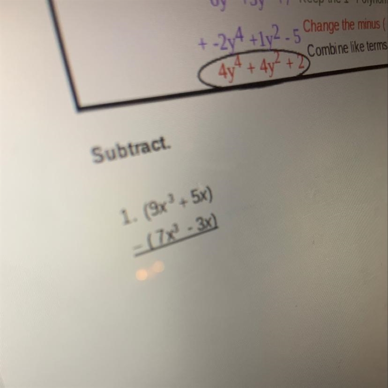 1. (9х3 + 5x) - 7x - 3x) Help me solve this and give me the answer.-example-1