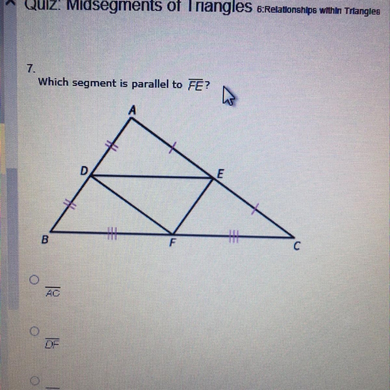 Which segment is parallel to FE?-example-1