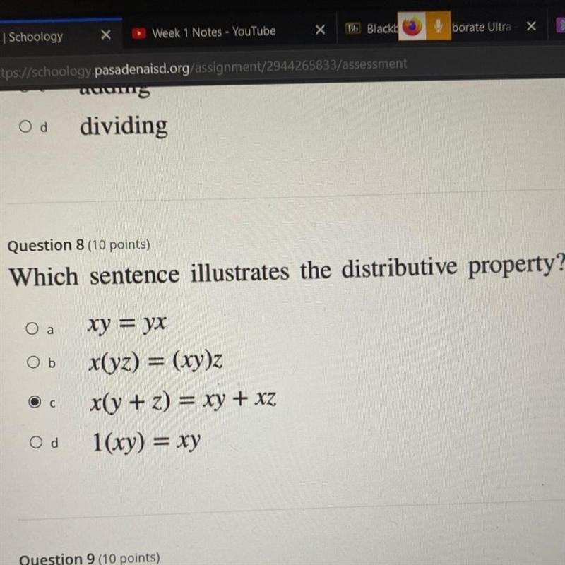 Which sentence illustrates the distributive property?-example-1